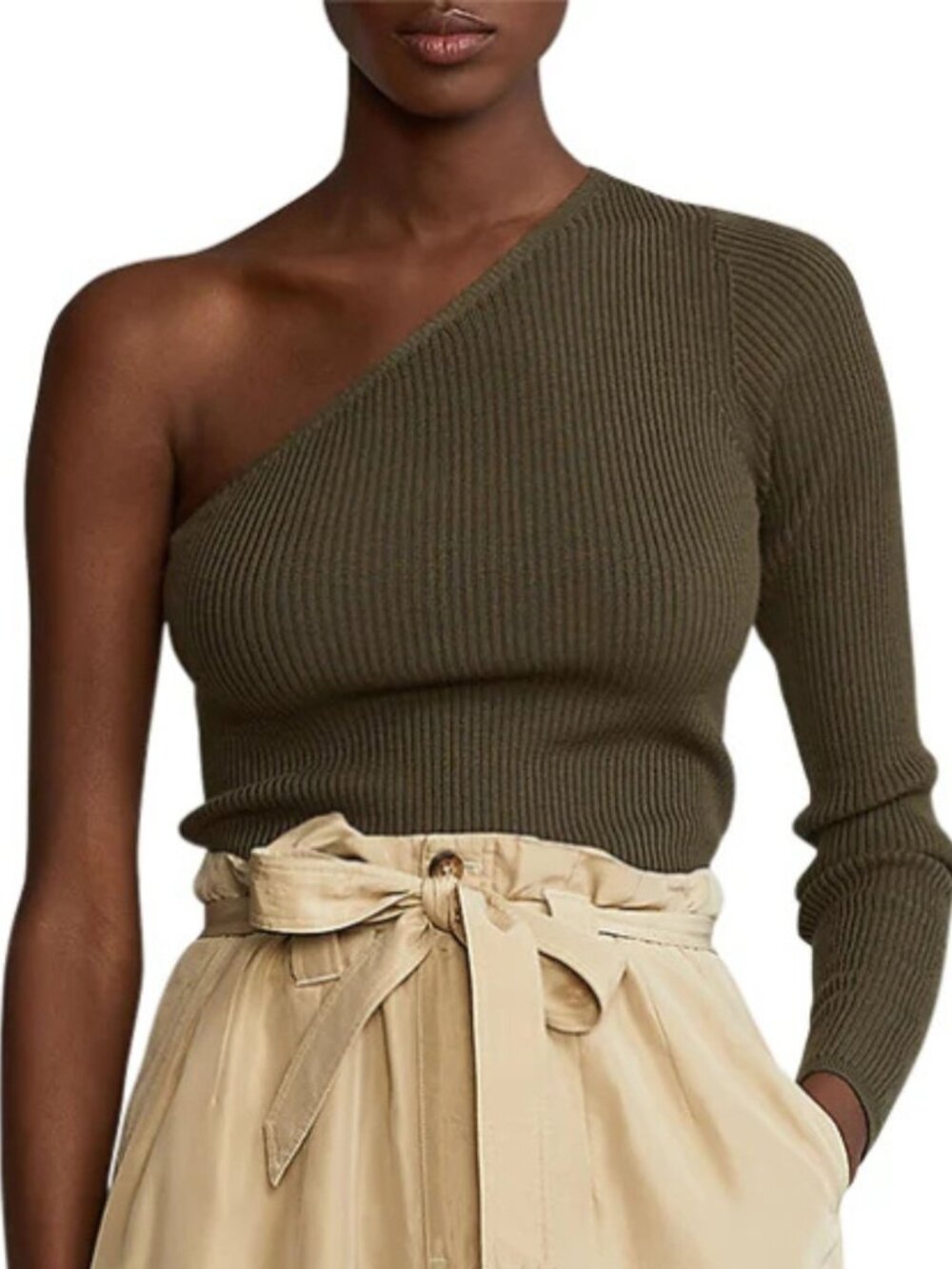 Polo Ralph Lauren Merino Wool One Shoulder Sweater Lightweight Knit Top NWOT